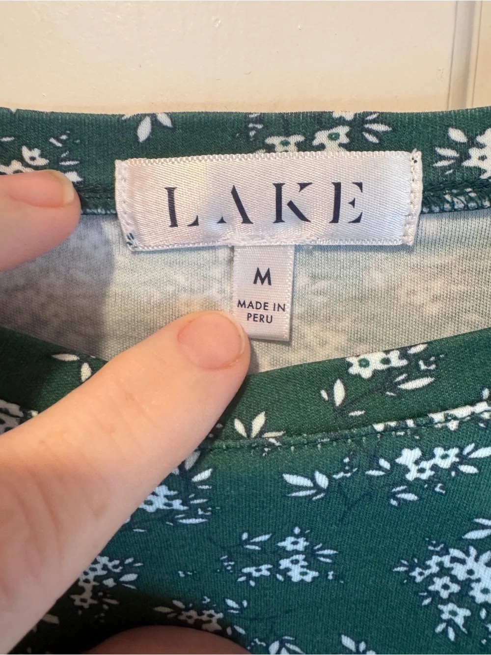 LAKE Green Floral Pima Cotton Long Sleeve Pajama Top Medium